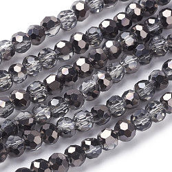 Faceted(32 Facets) Round Half Plated Electroplate Glass Beads Strands, Black Plated, 4mm, Hole: 1mm, about 88~90pcs/strand, 28~30cm