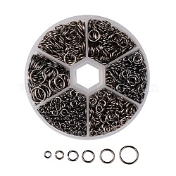 1 boîte d'anneaux de jonction en fer, anneaux de jonction ouverts, gunmetal, 18~21 jauge, 4~10x0.7~1mm, diamètre intérieur: 2.6~8 mm, environ 1600 pcs / boîte