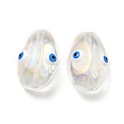 Transparente Glasperlen, mit Emaille, Teardop mit Muster des bösen Blicks, weiß, 20.5x13x10 mm, Bohrung: 1.2 mm
