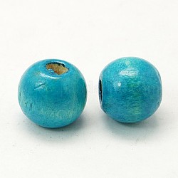 Des perles en bois naturel, ronde, teinte, turquoise, 13x14mm, Trou: 4mm, environ 1200 pcs/1000 g