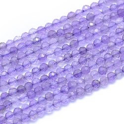 Chapelets de perles en améthyste naturelle, facette, ronde, 2.5~3mm, Trou: 0.6mm, Environ 145 pcs/chapelet, 14.96 pouce (38 cm)