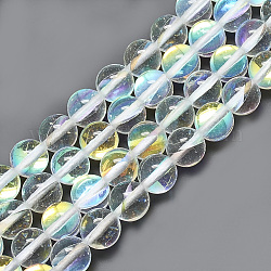 Synthetische Mondstein Perlen Stränge, holographische Perlen, gefärbt, Runde, Transparent, 6~6.5x5.5~6x5.5~6 mm, Bohrung: 1 mm, ca. 64 Stk. / Strang, 15.3 Zoll