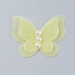 Gioielli di organza fascinators, per la decorazione del bambino, con perle acriliche, farfalla, giallo, 33~35x42~47x3mm