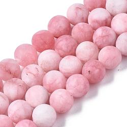 Chapelets de perle en jade blanc naturel, teinte, mat, ronde, rose, 8~9mm, Trou: 1mm, Environ 46~48 pcs/chapelet, 14.9 pouce