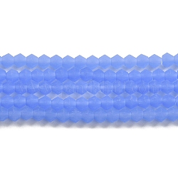 Fili di perle di vetro smerigliato imitazione giada, sfaccettato bicono, blu fiordaliso, 4.5x3.5~4mm, Foro: 1 mm, circa 87~89pcs/filo, 13.98''~13.39'' (33.5~34 cm)