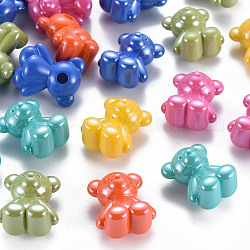 Perles acryliques opaques nacrées, la moitié foré, ours, couleur mixte, 22x18.5x13mm, Trou: 3.5mm