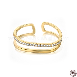 925 anillo abierto de doble capa de plata de ley con circonita cúbica., con sello s925, dorado, 4.8mm, nosotros tamaño 7 (17.3 mm)