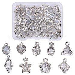 45Pcs 9 Style Alloy Cubic Zirconia Pendants, with Jump Ring, Flower/Star/Heart/Teardrop Charm, Silver, 7.6~16x6.6~11mm, 5pcs/style