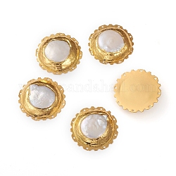 Electroplated Pearl Multi-Strand Links, with Brass Findings, Flat Round, Golden, 32x7.5mm, Hole: 1mm