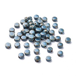 Perles en porcelaine manuelles, fantaisie porcelaine émaillée antique, plat rond, bleuet, 8x4~5mm, Trou: 2mm