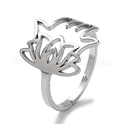 304 anneaux réglables en acier inoxydable, Bague main de Hamsa creuse et lotus pour femme, couleur inoxydable, 2mm, diamètre intérieur: 16.6 mm