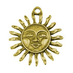 Antique Golden Metal Alloy Sun Pendants, Nickel Free, Size: about 34mm long, 30mm wide, 2mm thick, hole: 2mm . Nickel Free.