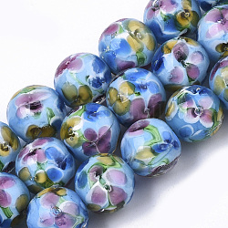Hilos de abalorios de murano hechos a mano, flor interna, redondo, azul dodger, 11.5~12.5x10.5~11.5mm, agujero: 1.4 mm, aproximamente 45 pcs / cadena, 19.69 pulgada ~ 20.08 pulgadas