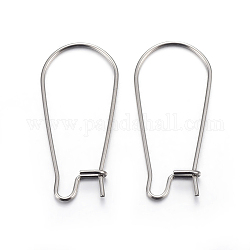 304 Stainless Steel Hoop Earring Findings, Kidney Ear Wire, Stainless Steel Color, 39x13.5x0.7mm