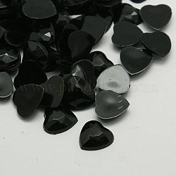 Cabochons en strass d'imitation acrylique de Taiwan, dos plat et facettes, cœur, noir, 12x12x2.5mm, environ 500 pcs / sachet 