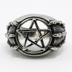 Personalisierte 304 Edelstahl Stern Ringe für Männer, Antik Silber Farbe, 17~23 mm