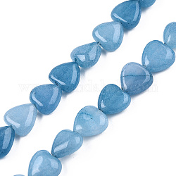 Aigue-marine naturelle perles rondes brins, teinte, cœur, 9.5~10.5x9.5~10.5x4.5~5.5mm, Trou: 1mm, Environ 40 pcs/chapelet, 15.35 pouce (39 cm)