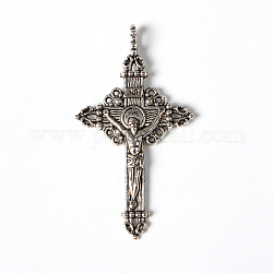 Easter Theme Alloy Pendants, Cadmium Free and Lead Free, Crucifix Cross Pendant, Antique Silver Color, 50x28x3mm, Hole: 3mm