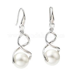 Boucles d'oreilles pendantes en perles de plastique avec zircone cubique, Boucles d'oreilles longues en laiton plaqué en rack pour femmes, sans plomb et sans cadmium, platine, 50x18mm