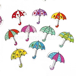 Boutons en bois peint 2 trou, parapluie, couleur mixte, 35x30mm, 50 pcs /sachet 