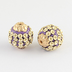 Handmade Indonesia Beads, with Alloy Cores, Round, Lilac, 16~17x15~17mm, Hole: 1.5mm
