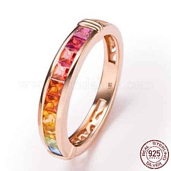 925 стерлингового серебра кольца перста, с фианитом цвета радуги, красочный, розовое золото , размер США 6 (16.5 мм)