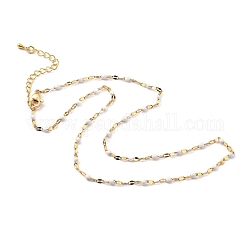 304 Edelstahl-Gliederkette Halsketten, mit Emaille und Karabinerverschlüsse, golden, weiß, 15.75 Zoll (40 cm)