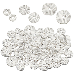 Pandahall elite 60pcs 3 stykes perles en laiton, forme ronde plate, Plaqué longue durée, couleur d'argent, 4x1~1.5mm, Trou: 1.2mm, 20 pièces / style