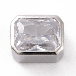 Perles de zircone cubique transparentes micro pavées en laiton écologiques, sans cadmium et sans plomb, Plaqué longue durée, cuboïde, platine, 9.5x7.5x6.5mm, Trou: 2.5x3.5mm