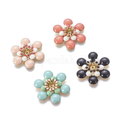 Golden Tone Brass Bead Caps, with Enamel, Flower, Mixed Color, 29.5x27x6mm, Hole: 0.8mm, Inner Diameter: 4mm