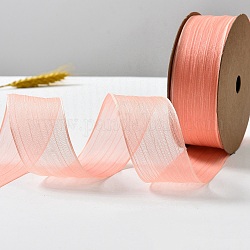 Rubans d'organza en polyester de 20 mètre, Accessoires de vêtement, emballage cadeau, saumon clair, 1-5/8 pouce (40 mm)