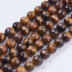 Natural Tiger Eye Round Bead Strands, Faceted, 8mm, Hole: 1mm