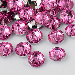 2-Hole Taiwan Acrylic Rhinestone Flat Round Buttons, Faceted & Silver Plated Pointed Back, Camellia, 10x4mm, Hole: 1mm