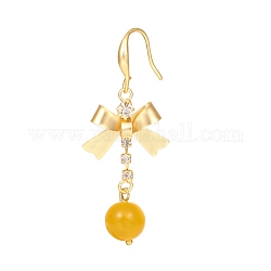 Orecchino pendente in agata naturale, con zirconi chiari e componenti in ottone, bowknot, oro, 54mm, ago :1mm