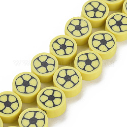 Ручной полимерные нити глины шарик, плоские круглые с футболом, желтые, 8~9x4~5 мм, отверстие : 1.2~1.4 мм, около 40~41 шт / нитка, 13.62 дюйм ~ 13.86 дюйма (34.6 см ~ 35.2 см)