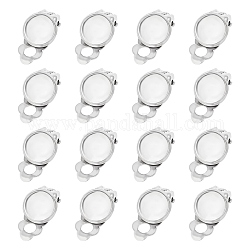 201 Stainless Steel Clip-on Earring Findings, Flat Round, Stainless Steel Color, 18x9.5x7mm, Hole: 3mm, Tray: 8mm
