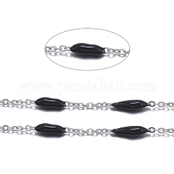 Main chaînes émail de perles, avec chaînes gourmettes en acier inoxydable et bobine, soudé, couleur inoxydable, noir, 1.5x1x0.1mm, environ 32.8 pied (10 m)/rouleau