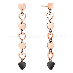 Boucles d'oreilles pendantes en acier titane Shegrace, cœur, or rose, 56.7mm, cœur: 6.7x7 mm