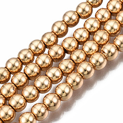 Chapelets de perles en hématite synthétique sans magnétique, ronde, plaqué or et de lumière, 4mm, Trou: 1~1.5mm, Environ 92~95 pcs/chapelet, 15.7 pouce