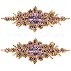 Applicazioni di fiori di strass, accessori ornamentali per cintura da sposa, tanzanite, 87~93x238~242x4.5~5mm