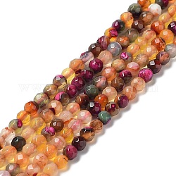 Chapelets de perles d'agate naturelle, ronde à facettes, teints et chauffée, orange, 4~4.2x4~4.1mm, Trou: 0.8mm, Environ 89~93 pcs/chapelet, 14.37'' (36.5 cm)