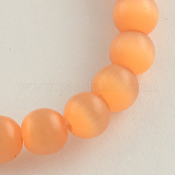 Cat Eye Glass Bead Strands, Round, Coral, 5mm, Hole: 1mm, about 80pcs/strand, 14inch
