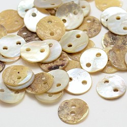 Flat Round Mother of Pearl Links connectors, Tan, 10mm, Hole: 1mm, about 2880pcs/bag