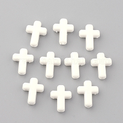 Opake Legierung Perlen, Kreuz, weiß, 16x12x4.5 mm