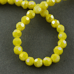 Electroplate Glass Beads Strands, AB Color Plated, Imitation Jade, Faceted, Round, Yellow, 6x5mm, Hole: 1mm, about 100pcs/strand, 21 inch