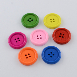 4 trous teints boutons en bois, plat rond, couleur mixte, 25x4.5mm, Trou: 2mm, environ 438 pcs/500 g