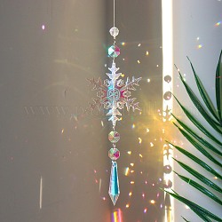 Copo de nieve k9 vidrio colgante grande decoraciones, Colgadores de sol colgantes, Fabricante de arcoíris con prisma de cristal para árbol de Navidad., lámpara de techo, ventana, jardín, bala, 400mm