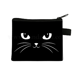 Lindo gato carteras con cremallera de poliéster, monederos rectangulares, monedero para mujeres y niñas, negro, 11x13.5 cm