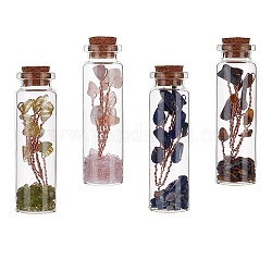 Glas Flasche wünschend, für hängende Dekoration, mit Edelsteinperlen innen und Korkstopfen, 73x19.5 mm, 4 Stück / Set