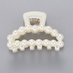 Kunststoffkralle Haarspangen, mit ABS-Kunststoffimitat-Perlen und Eisenzubehör, weiß, 28x39.5x26.5 mm